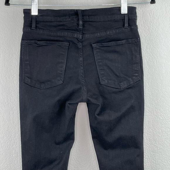 Frame Le High Skinny Low Rise Denim Jeans in Noir Jefferson Black Distressed 26 - Picture 12 of 16